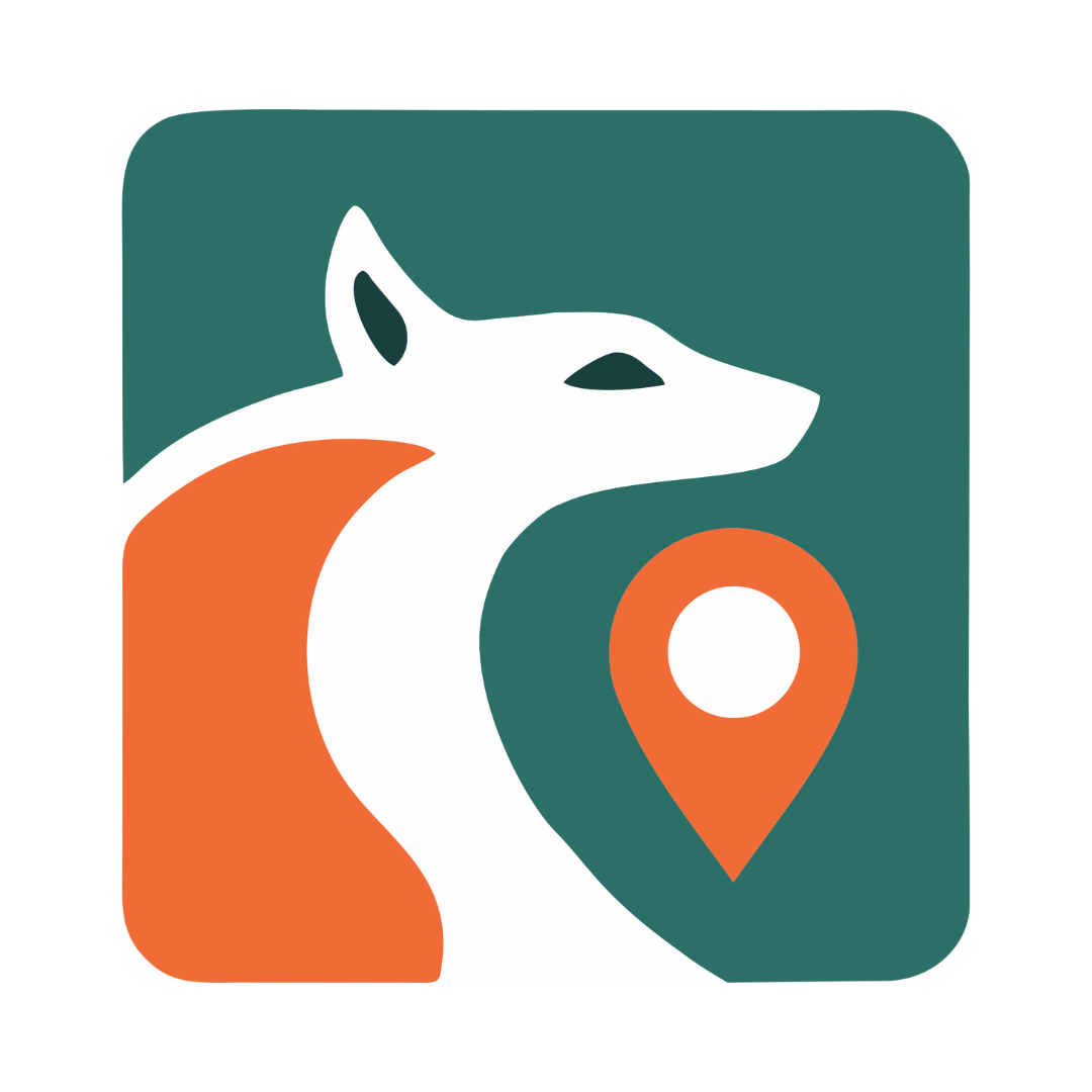 a logo of a fox with a pin